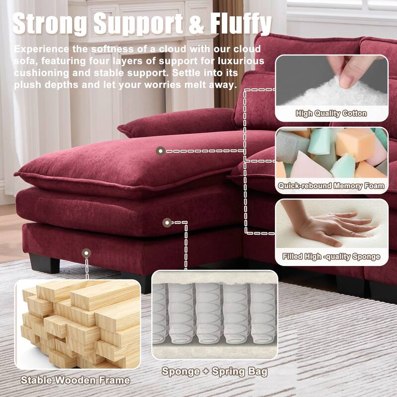 HOMEFUN Chenille Upholstered U-Shaped Modular Wood Frame Sleeper Sectional Sofa with Double Chaise