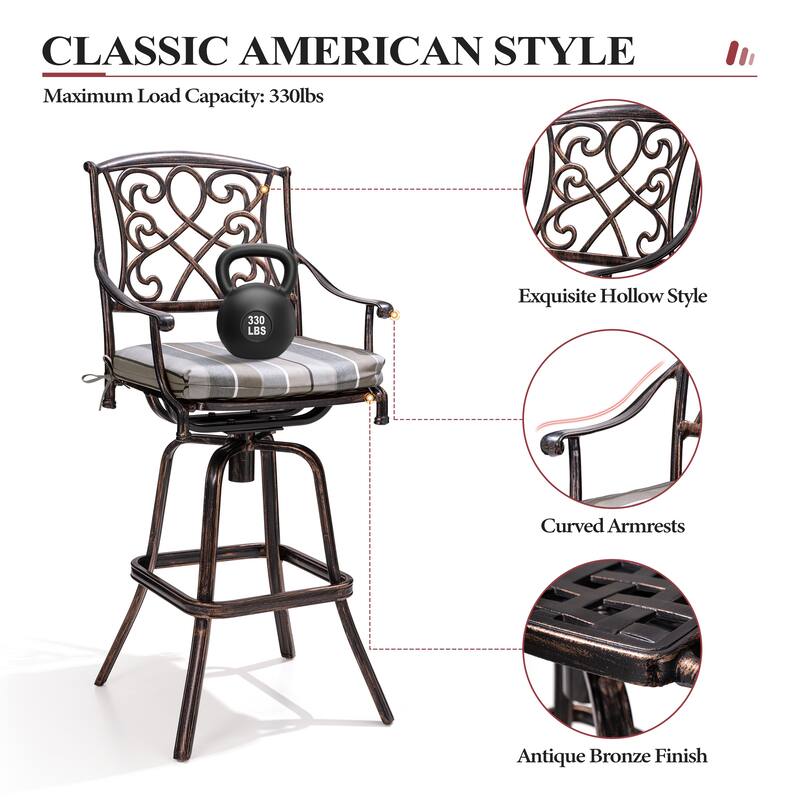 Crestlive Outdoor Patio Bar Height Swivel Bar Stool with Sunbrella Cushion
