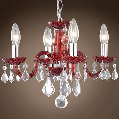 Victorian Design 4 Light 15" Red Chandelier With Clear Swarovski Crystals - 12.00