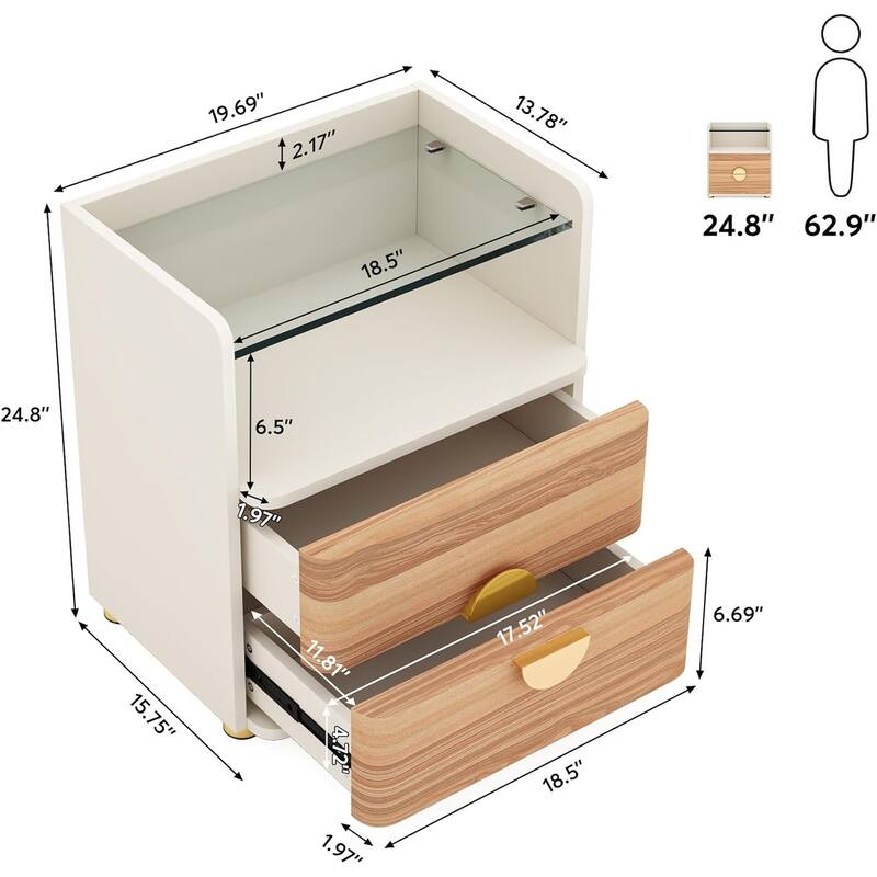 2-Drawer Nightstands with Open Storage Space, Bed Side Table for Bedroom End Table