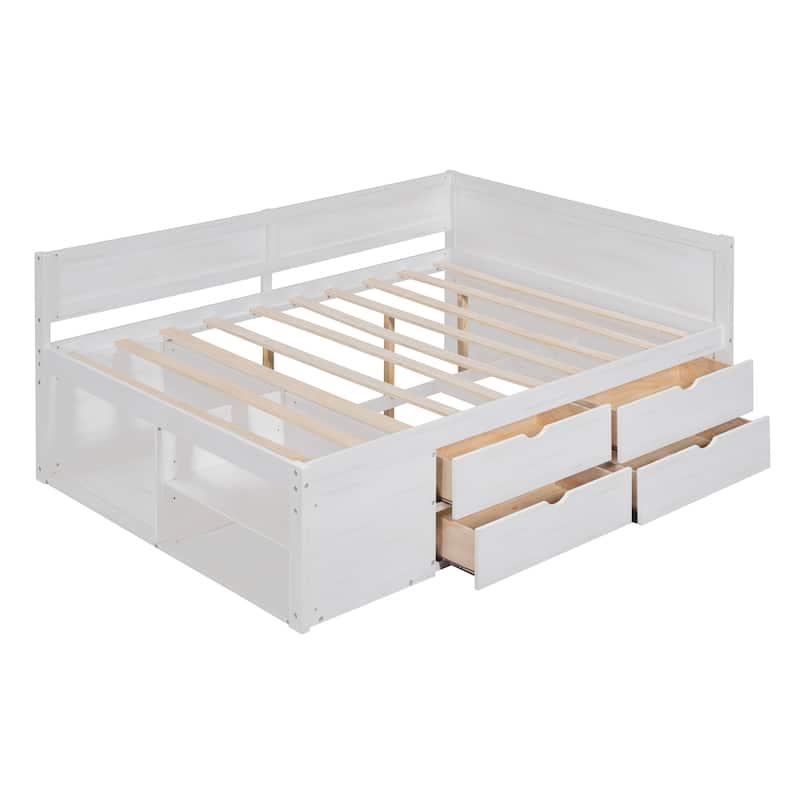 Full Size Daybed with Drawers and Shelves, Gray