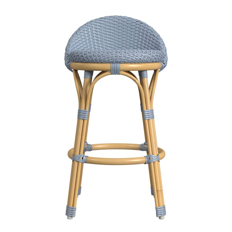 Tobias Outdoor Rattan and Metal Low Back Counter Stool