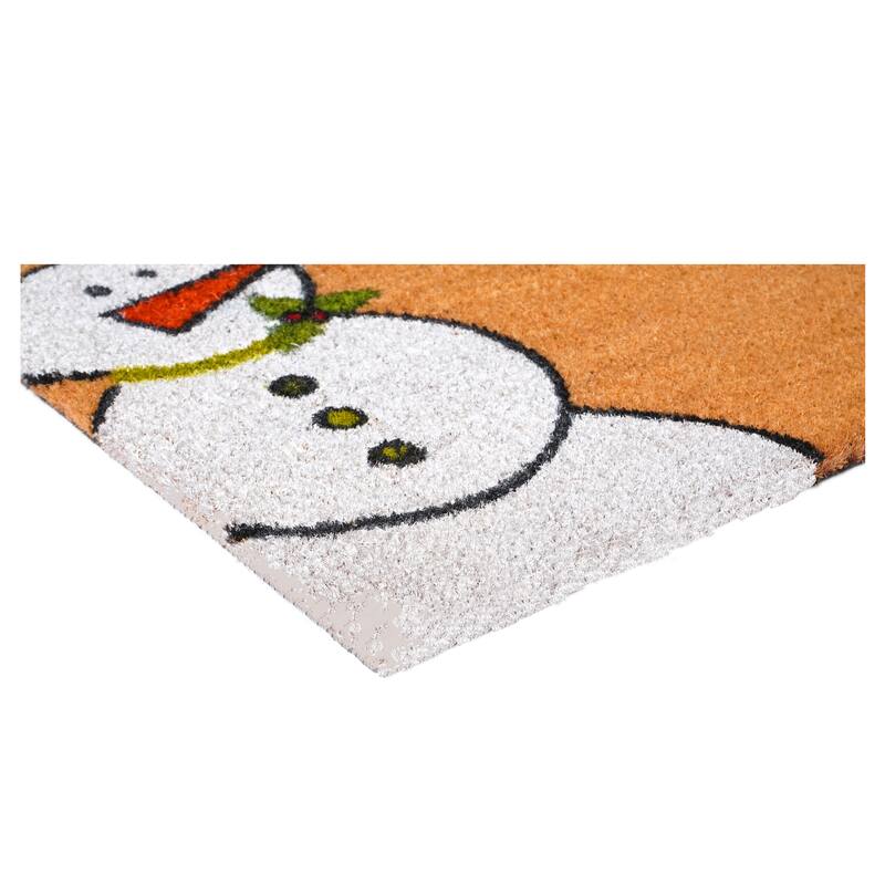 HomeRoots 24" X 36" Brown White And Red Christmas Snowman Outdoor Coir Door Mat - 24.00' X '36.00