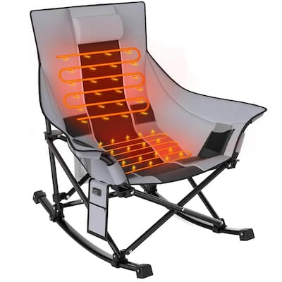 Oversized Heated Camping Chair, Rocking Camping Chair Portable Folding Heated Chairs, Grey&Black, Power Bank Not Included