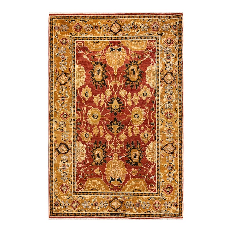 Overton Handknotted Wool Contemporary Floral Orange Area Rug - 5' x 8' - Rust - 5' x 8'