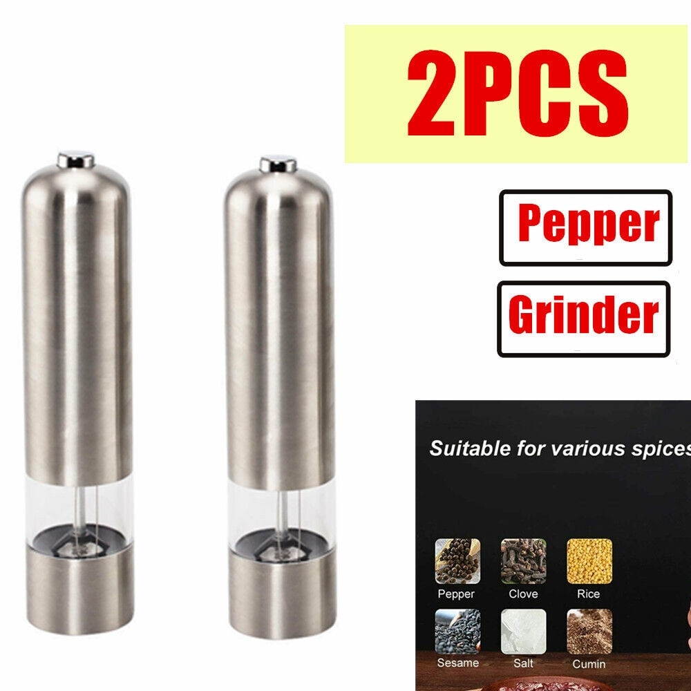 Electric Salt and Pepper Mill Grinder Shaker Set Light Up Stainless Steel  2PCS
