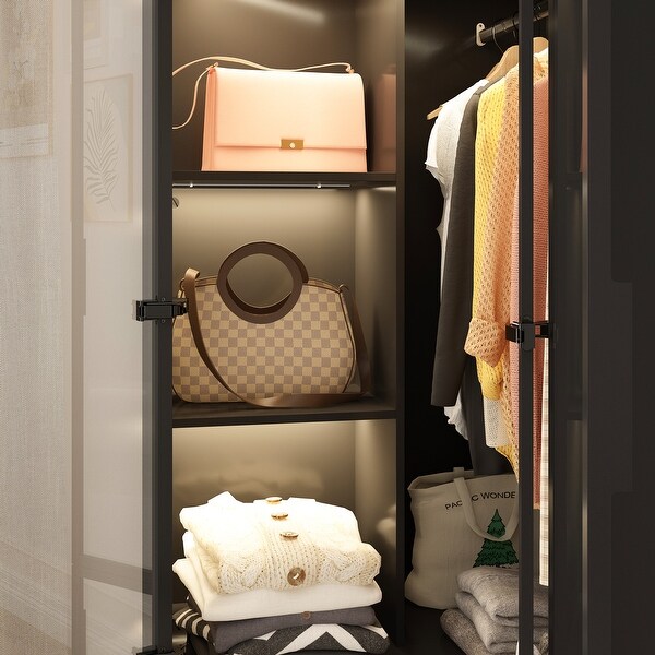 Aluminum Corner Wardrobe Glass Doors & Tri-Color LED