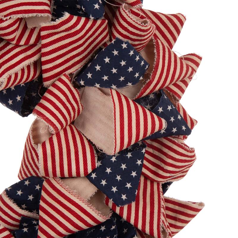Glitzhome Christmas Patriotic Plaid Fabric Decorative Wreath