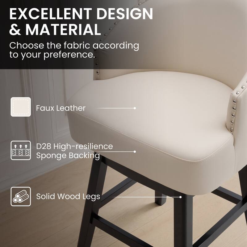 26.6" Counter Height Bar Stools Upholstered Solid Wood Swivel Barstool Set of 2/4