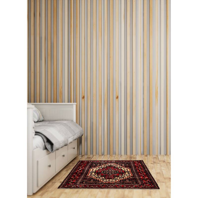 ECARPETGALLERY Hand-knotted Kayseri Vintage Dark Red Wool Rug - 3'10 x 4'2