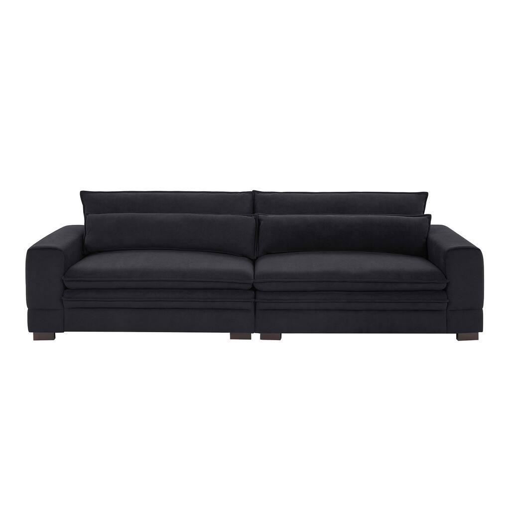 Stylish 104.72" Mid-Century Modern Fabric Sofa with Solid Wood Legs for Living Room or Apartment