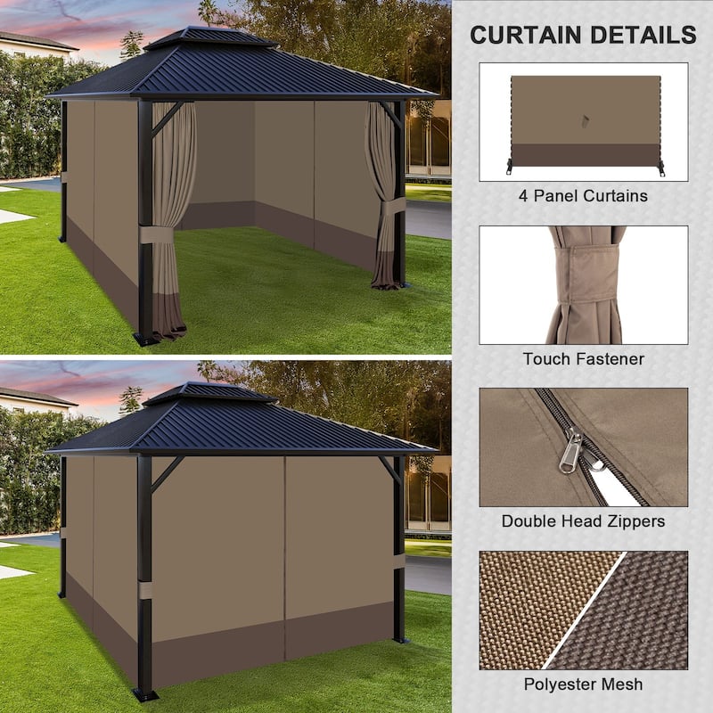 Aoodor Gazebo 12x16 FT Curtain Replacement-Universal 4-Panel Sidewalls, Curtain Only