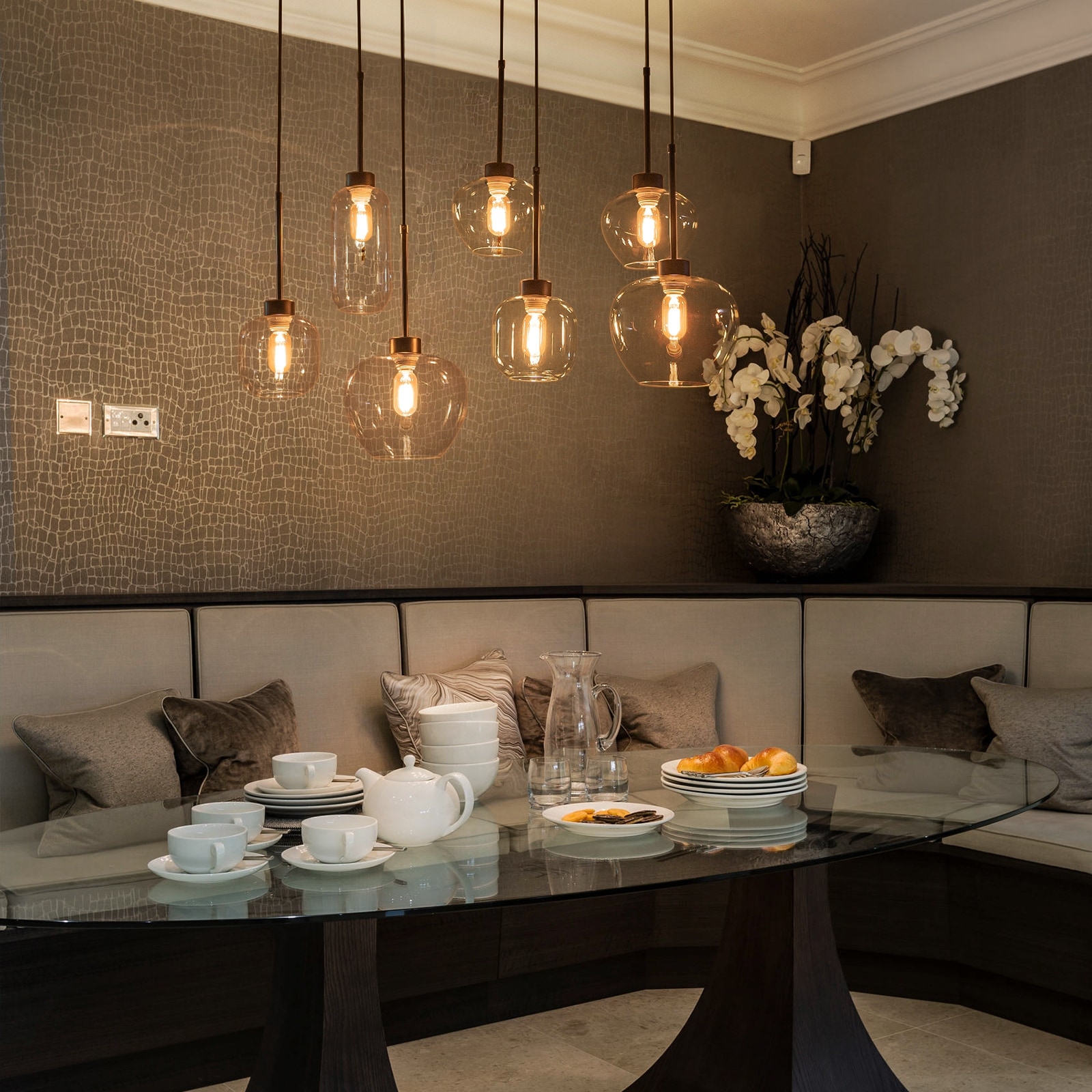 7-Light Cluster Glass Liner Kitchen Island Pendant Light for