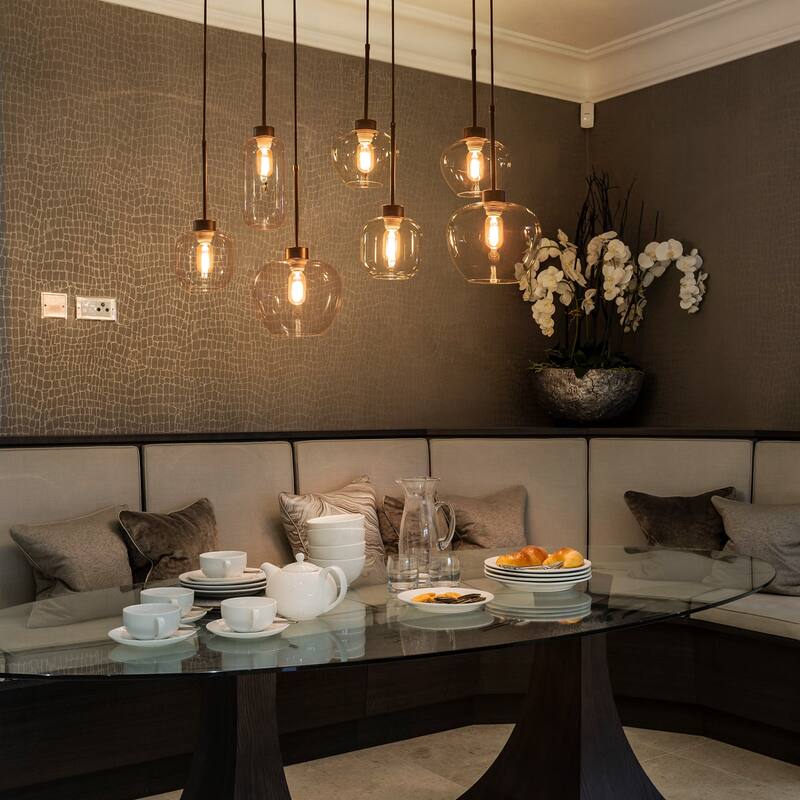 7-Light Cluster Glass Liner Kitchen Island Pendant Light for Dining/ Living Room