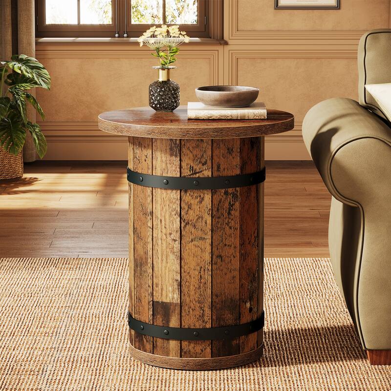 Round Industrial Side Table with Sturdy Base