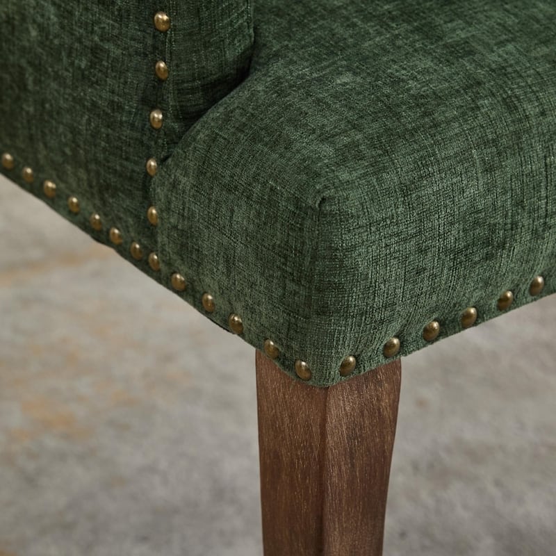 Upholstered Chenille Fabric Accent Dining Chair with Curved Solid Wood Legs