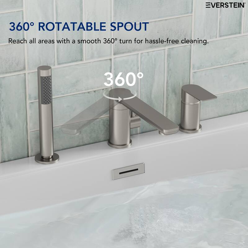 Modern Tub Filler with Hand Sprayer Deck Mount Tub Faucet with Hand Shower 3 Holes Bathtub Faucet Brass