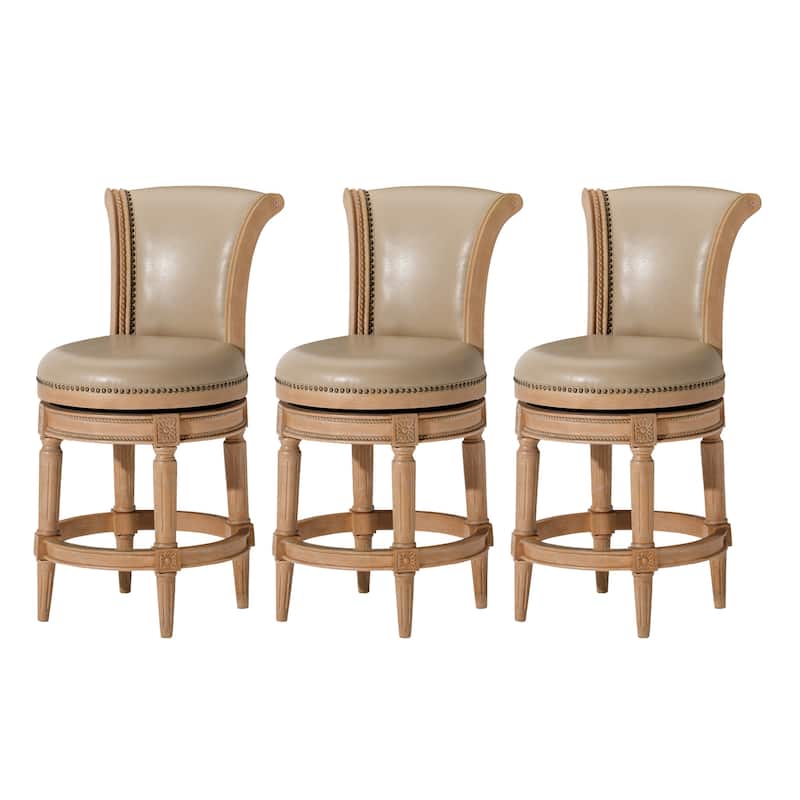 Maven Lane 26" Pullman Swivel Counter Height Kitchen Stool - Set of 3 - Weathered Oak Vegan Leather.