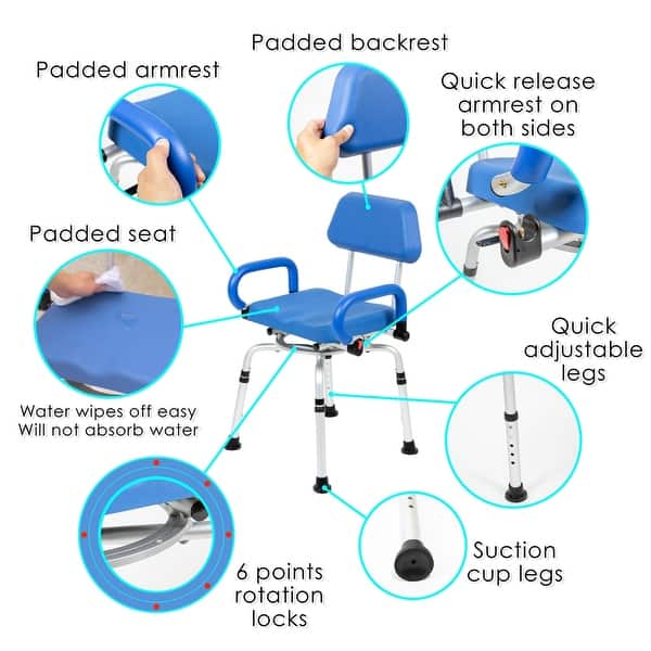 iLIVING Swivel Pivoting Shower Chair w/ Padded Seat, Adjustable Height Bed Bath & Beyond
