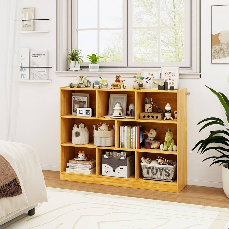 Freestanding 3-Tier Bookcase with 8 Open Cubes and Sturdy Screw Construction and Floor Protection