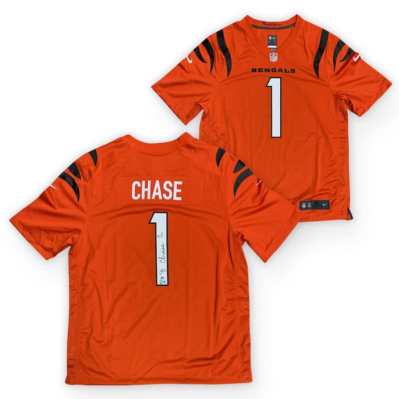 Ja'Marr Chase Autographed Cincinnati Bengals Signed Nike Game Orange Football Jersey Beckett COA - 8'6" x 11'6"