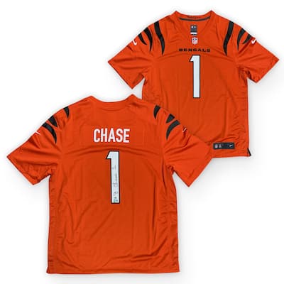 Ja'Marr Chase Autographed Cincinnati Bengals Signed Nike Game Orange Football Jersey Beckett COA - 8'6" x 11'6"