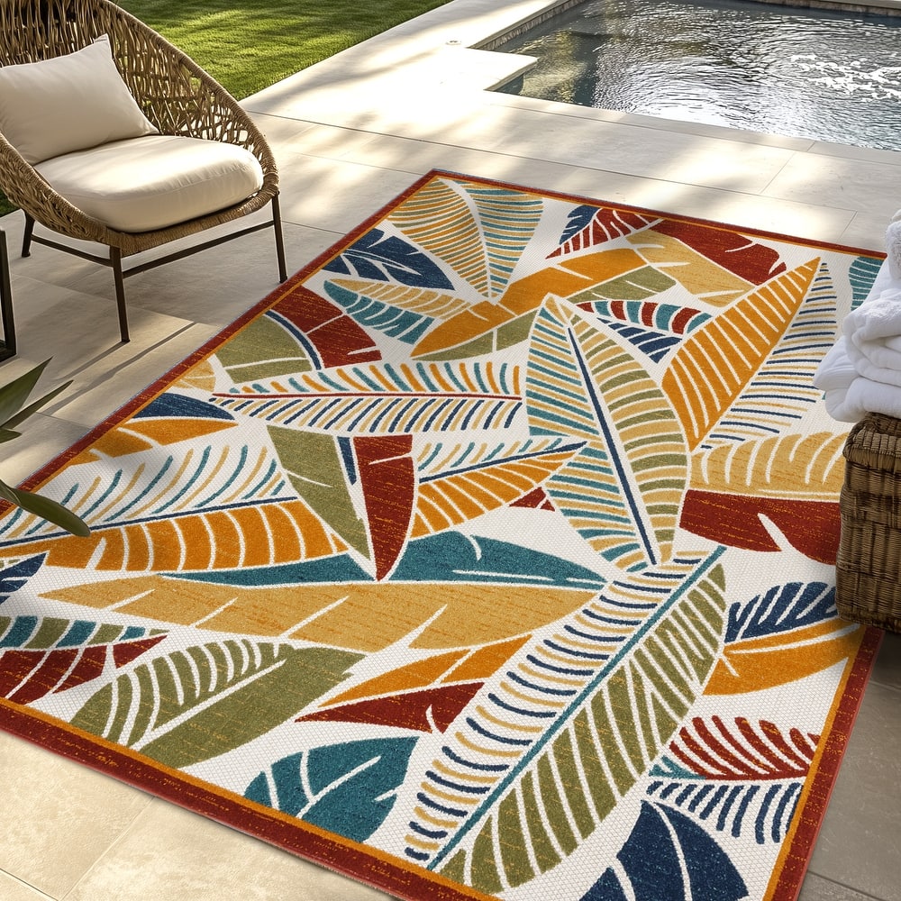 Gertmenian Kalari Modern Bold Multicolored High-Low UV Protected Polypropylene Woven Indoor/ Outdoor Area Rug Collection