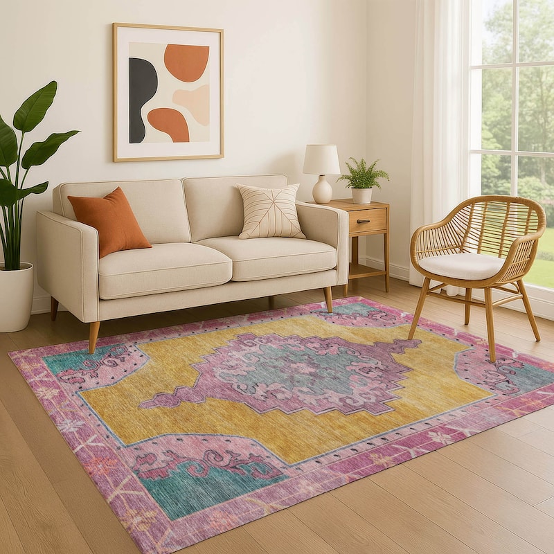 Premium Washable Super Soft Vintage Traditional Mayfield Rug - Gold - 8' x 10'
