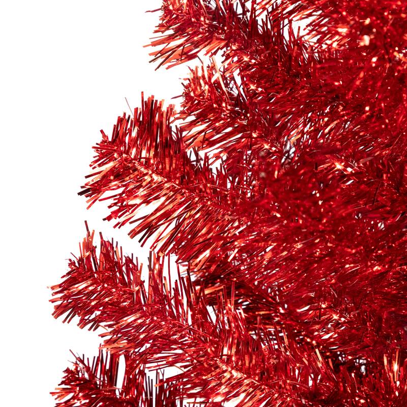 Artificial Tinsel Christmas Tree - 6' - Red - Unlit - 6 Foot