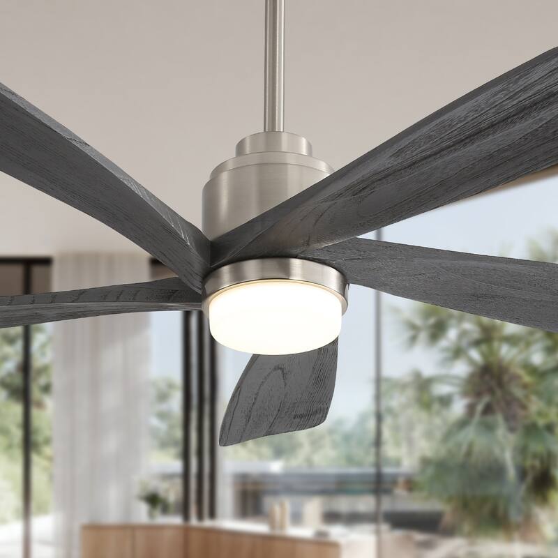 52 Inch Indoor Ceiling Fan with Light & Smart APP Control, 5 Solid Wood Blades Reversible DC Motor Ceiling Fan Chandelier