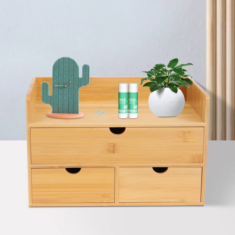 Bamboo Desktop Stackable Office Home Desk Storage Box
