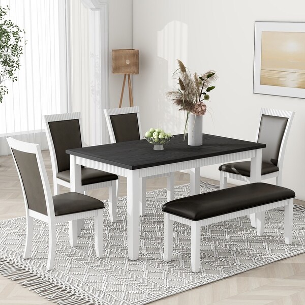 6-Piece Dining Table Set with PU Leather Upholstered Chairs