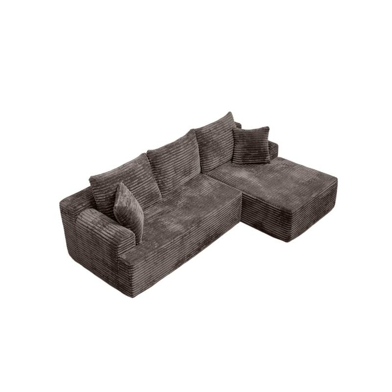 95.2" Modern L-Shaped Corduroy Sectional Sofa, No Assembly Reqired - Khaki - Left Facing