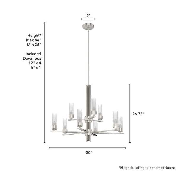 dimension image slide 7 of 9, Hunter Gatz Ribbed Glass Chandelier - Dining Room, Kitchen Island, Entry - Glam, Contemporary, Transitional