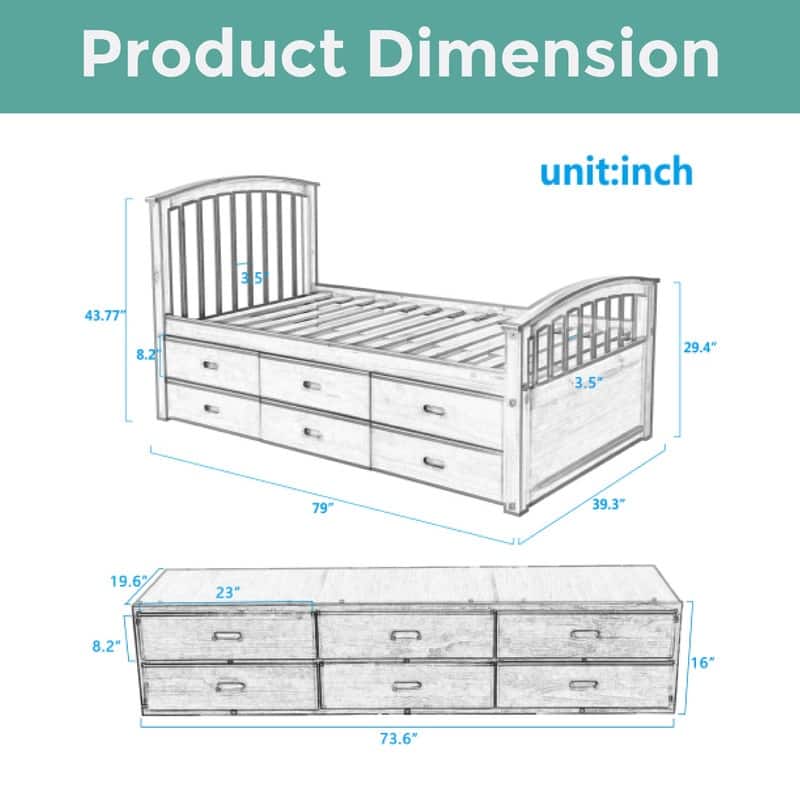 Storage twin frame Oak shelf bed Solid Wood drawers in bed
