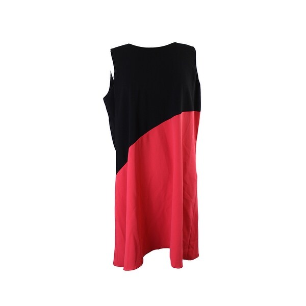 Shop Calvin Klein Black Red Colorblocked Sleeveless Asymmetrical