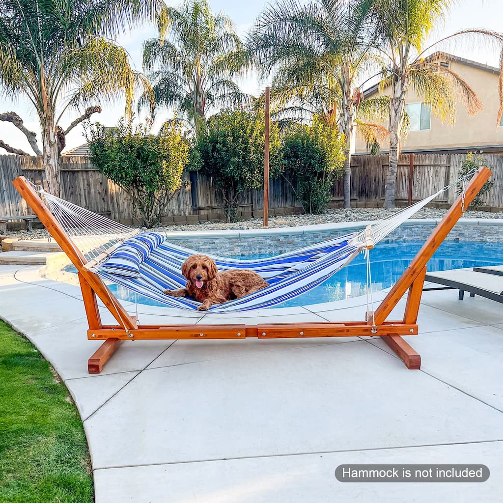 12-14 ft. Adjustable Wood Hammock Stand with Hooks and Chains - adjustable 12-14 ft.