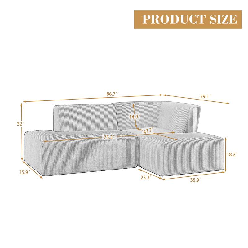 Oversized Corduroy Modular Sectional Fabric Sofa Set