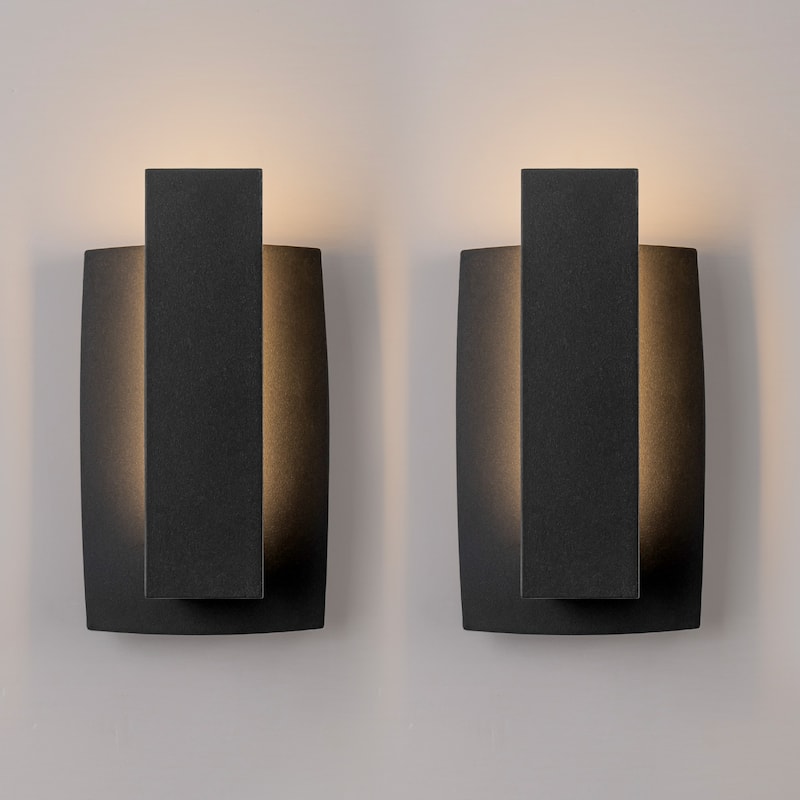 Modern LED Black/Bronze Aluminum Outdoor Wall Sconce(Set of 2) - 8.9"x4.9"x4" - Black