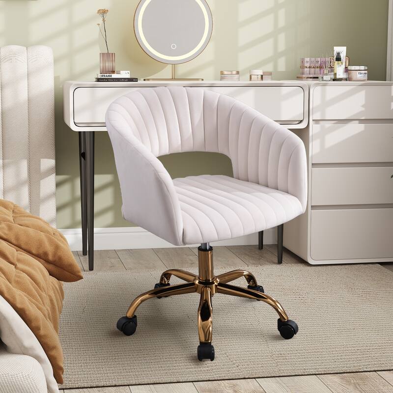HOMEFUN Velvet Upholstered Swivel Adjustable Height Home Office Chair With Wheels