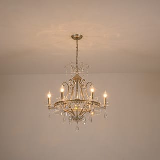 6-Light Vintage Brushed Silver Metal & Crystal Chandelier with Sparkling Crystal Accents for Dining Room - 6 Light