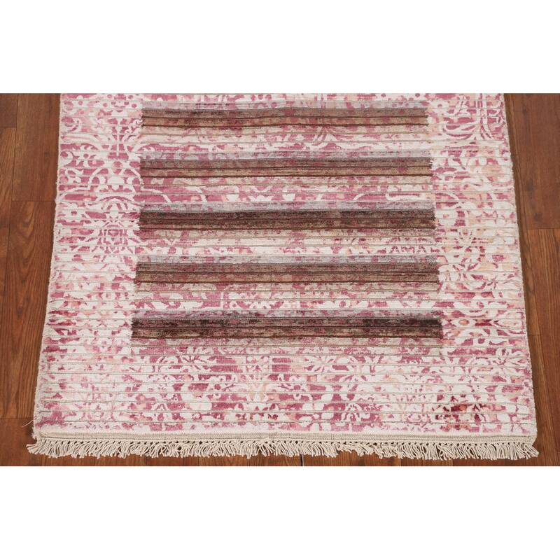 Striped / Modern Abstract Accent Rug Hand-Knotted Wool Carpet - 2'8"x 4'10"