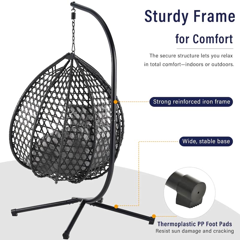 Sturdy Hammock Chair with Stand, Durable Hanging Egg Chair with Rattan Weaving,Comfortable chairs with Soft Removable Cushion