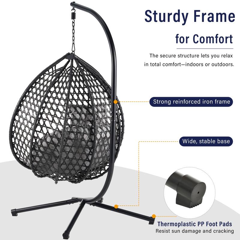 Sturdy Hammock Chair with Stand, Rattan Hanging Egg Chair with Soft Removable Cushion Swing Chairs for Balcony