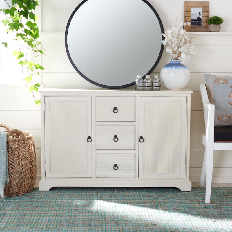 SAFAVIEH Carolyne Distressed White 2 Door 3-Drawer Sideboard. - 45" W x 11" D x 30" H - 45Wx11Dx30H