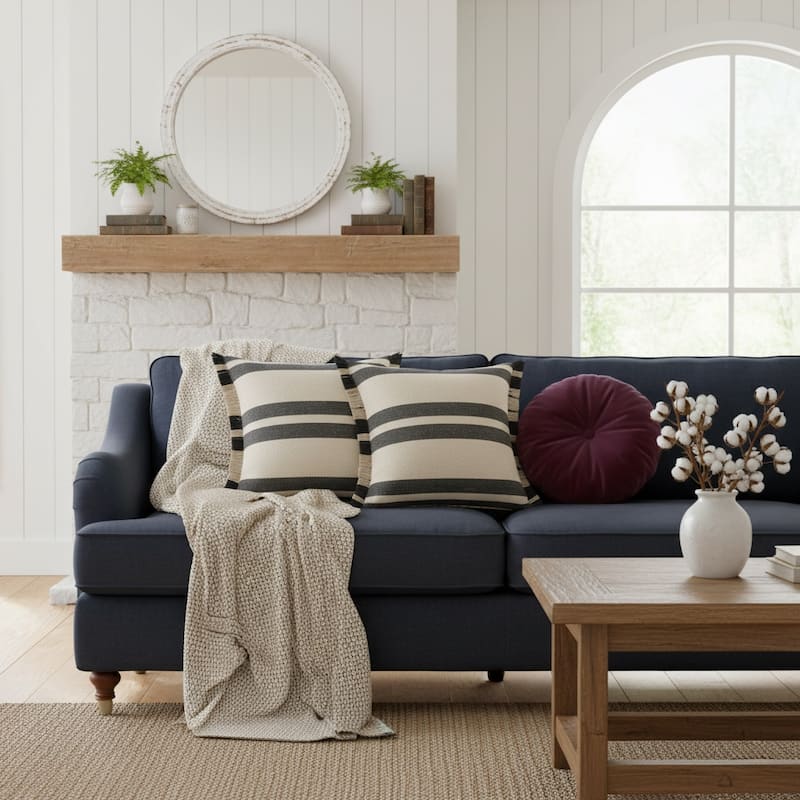 Ashmere Farmhouse Frost Gray/White Striped Cotton Throw Pillow by Sevita - 20" x 20" - Polyester