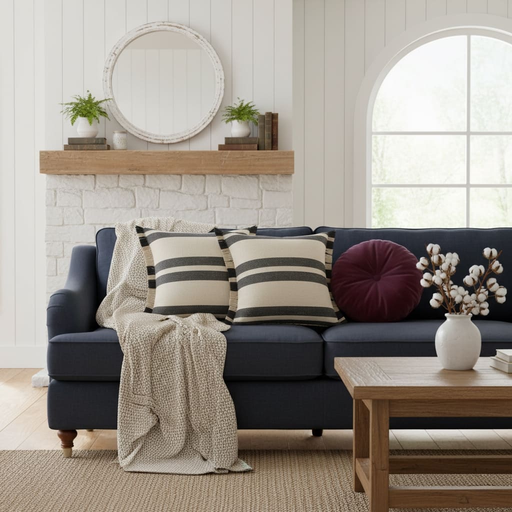 Ashmere Farmhouse Frost Gray/White Striped Cotton Throw Pillow by Sevita