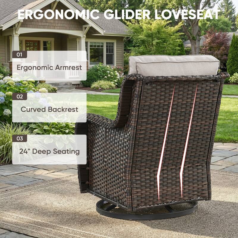 Pocassy Outdoor Wicker Glider Swivel Club Chairs (Set of 2) - Mix Grey