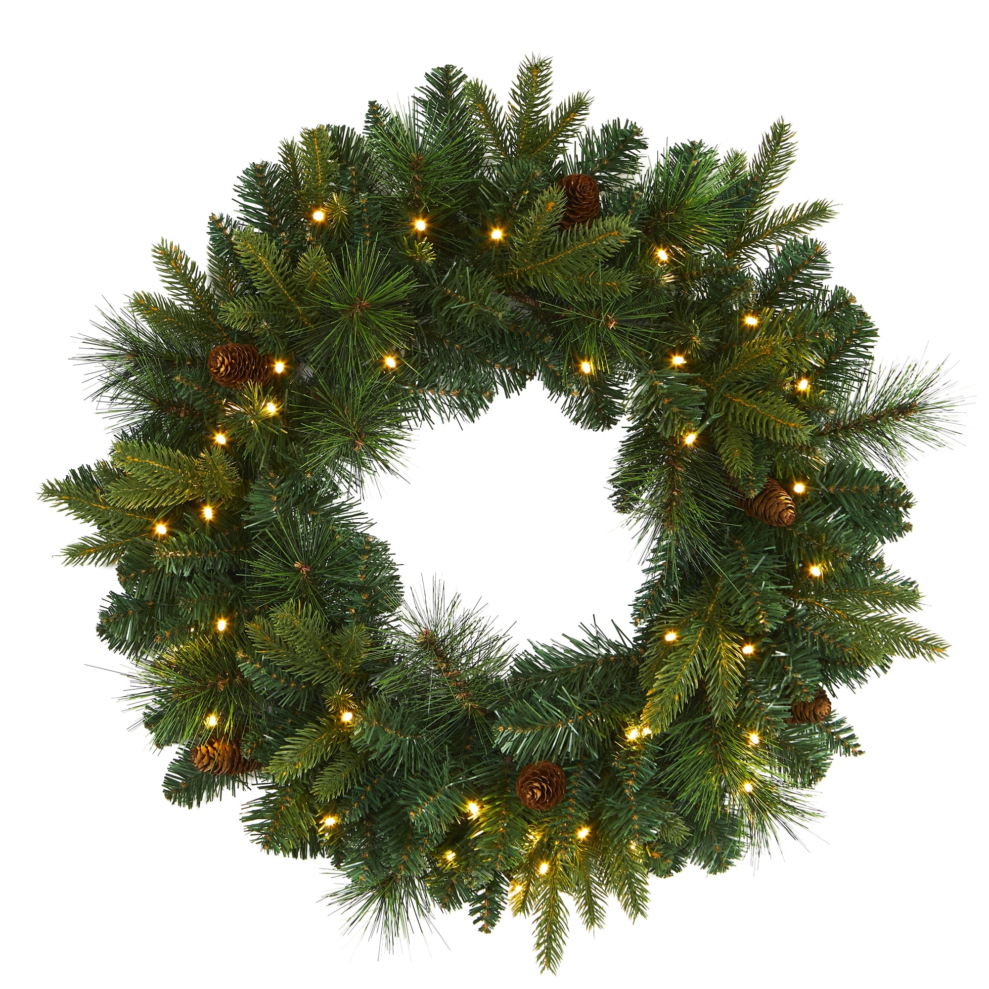 24" Mixed Pine Christmas Wreath with 35 Clear LED Lights