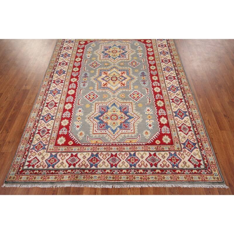 Grey Kazak Oriental Area Rug Handmade Wool Carpet - 4'11" x 6'8"